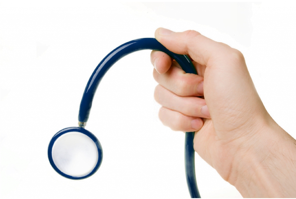 Estetoscópio curvado para baixo simbolizando disfunção erétil e problemas cardíacos